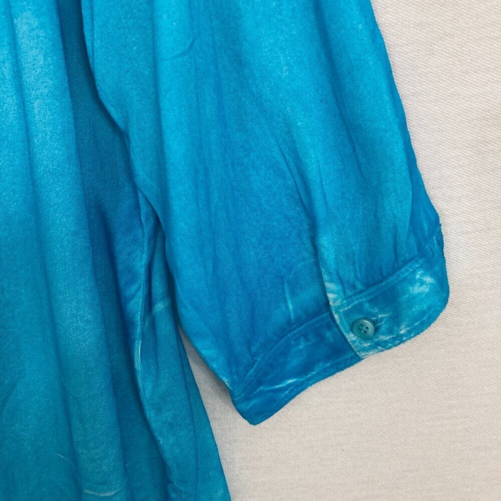 New Chico's Blue Aqua Color‎ Spray Ultra Soft Flowy Button Down XL/3 Preppy - Picture 9 of 12